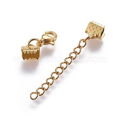 304ステンレススチールチェーンエクステンダー  ロブスタープロングクラスプとリボンエンド  ゴールドカラー  23mm  クラスプ：8.9x6.2x3mm  リボンの端：6.1x6.6mm  アジャスターチェーン：30mm&nbsp;STAS-L221-11G