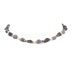 Raw Rough Natural Tanzanite & Faceted Rondelle Dyed Purple Malaysia Jade & Pearl Beaded Necklaces for Women&nbsp;NJEW-JN06589