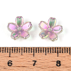 透明電気メッキガラスビーズキャップ  5枚目の桜の花  ダークシーグリーン  10~11x4~4.5mm  穴：1.2~1.4mm&nbsp;EGLA-N015-01D