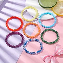 7Pcs 7 Colors Acrylic Imitation Jade Round Beaded Stretch Bracelets Set&nbsp;BJEW-JB10151