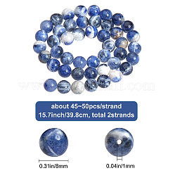 2連売り天然南アフリカ産ソーダライトビーズ連売り  ラウンド  8mm  穴：1mm  約45~50個/連  15.67''（39.8センチメートル）&nbsp;G-BBC0001-02B