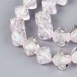 手作りの箔ガラスビーズ連売り  ポリゴン  多面カット  ミスティローズ  12~15x14~16x14~16mm  穴：0.7~1.4mm  約30個/連  15.35~16.14インチ（39~41cm）&nbsp;FOIL-Q002-06D