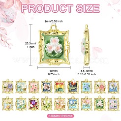 18個18スタイルアロイエナメルペンダント  花のチャームが付いた長方形  グリッターパウダーとABSイミテーションパール付き  カドミウムフリー＆ニッケルフリー＆鉛フリー  ラックめっき  ミックスカラー  25.5x19x4.5~9mm  穴：2mm  1個/スタイル&nbsp;FIND-CJ0008-86