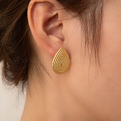 304ステンレススチールスタッドピアス  ティアドロップ  ゴールドカラー  25x18mm&nbsp;FS-WGC8C1B-02