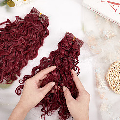 高温ファイバーロングヌードルパーマカーリーヘアスタイルドールウィッグヘア  DIYの女の子のためのbjdメイキングアクセサリー  暗赤色  250x100x43mm&nbsp;DIY-WH0683-06C