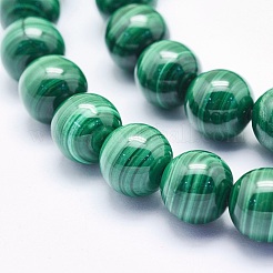 天然石マラカイトビーズ連売り  ラウンド  8mm  穴：1mm  約49個/連  15.5インチ（39.5cm）&nbsp;G-O166-06-8mm