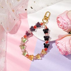蝶と丸いガラスビーズのストラップペンダント装飾  バックパックのキーホルダー装飾用の合金製回転留め金チャーム  ゴールドカラー  140mm&nbsp;HJEW-JM02030