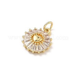 真鍮マイクロパヴェクリアキュービックジルコニアペンダント  ハートのチャームが付いた花  18KGP本金メッキ  15x13x4mm  丸カン：5x0.8ミリ  3.5mm内径&nbsp;KK-B176-01G-04