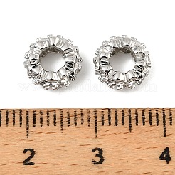 真鍮製マイクロパヴェキュービックジルコニアビーズ  フラットラウンド  プラチナ  8.5x4mm  穴：3.5mm&nbsp;KK-C155-14P