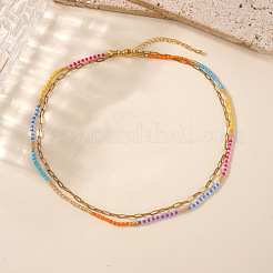 Stainless Steel & Brass & Colorful Resin Beaded Double-layer Necklaces for Women&nbsp;SE1953