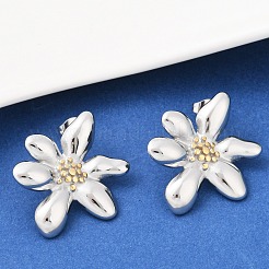 304ステンレススチールスタッドピアス  ツートンカラーの花  ゴールデン·ステンレス鋼色  30x25mm&nbsp;EJEW-S265-08GP