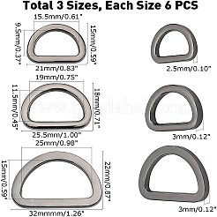 合金Dリング18個  バックル留め金  ウェビング用  ストラップバッグ  服飾材料  ガンメタ色  15x21x2.5mm  18個/箱&nbsp;FIND-WR0003-21B