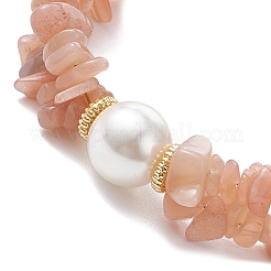女性用天然サンストーンチップビーズブレスレット  シェルパール付き  7-3/4インチ（19.7cm）&nbsp;BJEW-JB12306-03