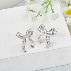 女性用蝶結び真鍮スタッドピアス1組  プラチナ  27x24mm&nbsp;EJEW-SZ0002-03P