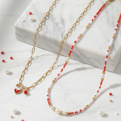 Brass Enamel Red Heart Pendant Double Layer Necklaces&nbsp;XJ8967-3