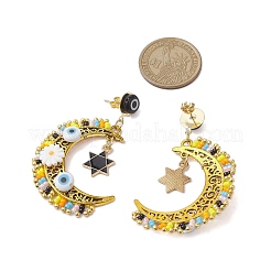 Moon & Star Glass Seed Beaded Stud Dangle Earrings for Women&nbsp;EJEW-MZ00200