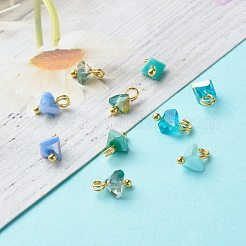 電気メッキガラスチャーム  真鍮ボールヘッドピン付き  三角形  ターコイズ  8x6x4.5mm  穴：1.8mm&nbsp;PALLOY-JF00821-03