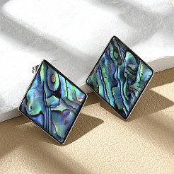 304ステンレススチールスタッドピアス  シェルと  菱形  ステンレス鋼色  34x27.5mm&nbsp;EJEW-C138-02P