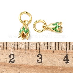真鍮製エナメルチャーム  丸カン付き  ラックめっき  長持ちメッキ  花のチャーム  18KGP本金メッキ  11x5x4.5mm  穴：3mm&nbsp;KK-P290-25G