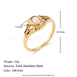 女性用304ステンレススチール指輪  パール付き  ゴールドカラー  usサイズ8（18.1mm）&nbsp;FS-WG654F2-03