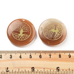 天然のレッドアベンチュリンの彫刻ペンダント  フラット ラウンド ツリー オブ ライフ チャーム付き  30x7mm  穴：1.8mm&nbsp;G-H007-06I