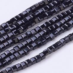 立方体状結晶ガラスビーズ連売り  多面カット  ブラック  3x3x3mm  穴：1mm  約99~101個/連  10~11インチ&nbsp;GLAA-F012-A02