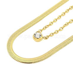 Ion Plating(IP) 304 Stainless Steel Pave Clear Cubic Zirconia Double Layer Necklaces&nbsp;LS-NJEW-S426-01G