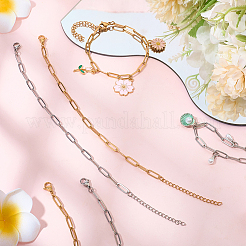 10Pcs 2 Colors 304 Stainless Steel Paperclip Chain Bracelets for Unisex&nbsp;BJEW-BBC0001-22