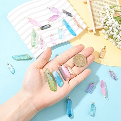 24Pcs 8 Styles Electroplated Natural Quartz Crystal Pendants&nbsp;PALLOY-YW00122
