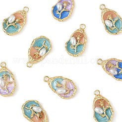 10本合金エナメルペンダント  ABSの模造パールと  花とオーバル  ラックめっき  長持ちメッキ  鉛フリー＆カドミウムフリー＆ニッケルフリー  ゴールドカラー  ミックスカラー  24.5x14x5mm  穴：2.1mm&nbsp;ENAM-FS0003-25