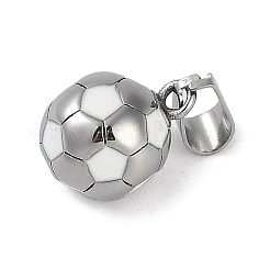 トレンディなネックレスの留め具 304 ステンレススチール フットボール/サッカーボールペンダント  ステンレス鋼色  ホワイト  15x11mm  穴：3x6mm&nbsp;STAS-L012-B01P-01