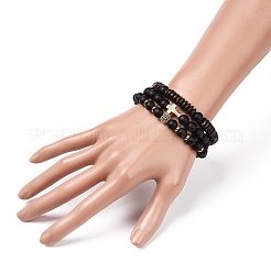 3Pcs Natural Dyed & Heated Black Agate and Coconut Beads Stretch Bracelets Set&nbsp;BJEW-JB08933
