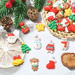 40個10スタイル不透明樹脂ペンダント  クリスマステーマのチャーム  プラチナトーンの鉄ループ付き  サンタクロースとベルとトナカイ  ミックスカラー  15~27x15~20.5x5~7.5mm  穴：2mm  4個/スタイル&nbsp;RESI-CJ0003-53