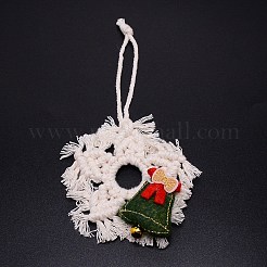 クリスマステーマスノーフレーク編み物ペンダントデコレーション  コットンコード＆ベル付き  乳白色  200mm&nbsp;DIY-TAC0016-16