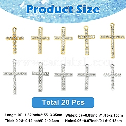 20pcs10スタイルアロイラインストーンペンダント  クロスチャーム  UVメッキ  プラチナ·ゴールデン  25.5~33.5x14.5~21.5x2~3mm  穴：1.6~1.8mm  2色  2個/カラー  4pc&nbsp;ALRI-YW0001-38