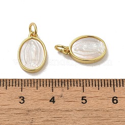 Rack Plating Brass Pave Shell Oval Charms&nbsp;KK-H473-09G