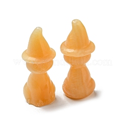 Natural Topaz Jade Carved Healing Cat with Witch Hat Figurines&nbsp;DJEW-D012-07I