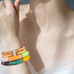 10個10スタイル手作りポリマークレイヘイシビーズストレッチブレスレットハート付き  女性のためのアクリル分厚いカーブチューブブレスレット  オレンジ  内径：2-1/8インチ（5.5cm）&nbsp;BJEW-SW00036-01