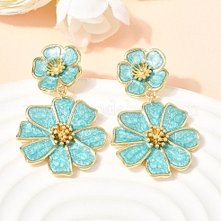 Flower Brass Dangle Stud Earrings&nbsp;EJEW-D352-05G