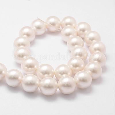 シェルパールビーズ連売り  グレードA  ラウンド  フローラルホワイト  16mm  穴：1mm  約26個/連  16インチ&nbsp;BSHE-L026-03-16mm-1