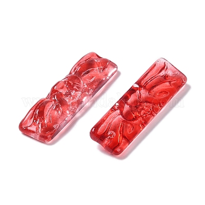 ベーキングペイントガラスペンダント  長方形  レッド  30x9x5.5mm  穴：1mm&nbsp;GLAA-S202-16G-1