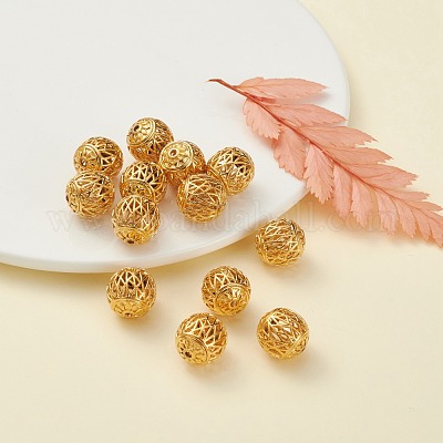 中空真鍮ビーズ  ラウンド  18KGP本金メッキ  13x14mm  穴：1.6mm&nbsp;KK-L184-75B-1