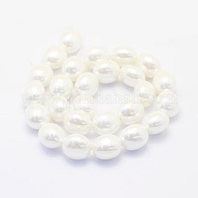 シェルパールビーズ連売り  オーバル  乳白色  15~16x12~13x11mm  穴：1mm  約25個/連  15.7インチ（40cm）&nbsp;BSHE-P024-15-1