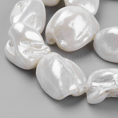 シェルパールビーズ連売り  ナゲット  ホワイトスモーク  9~28x8~27x7~20mm  穴：1mm  約17~23個/連  15.7インチ（39.8cm）&nbsp;X-BSHE-K010-08A-1
