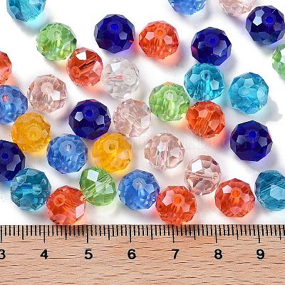 ガラスビーズ  多面カット  ロンデル  ミックスカラー  10x8mm  穴：1mm  約560個/500g&nbsp;EGLA-A034-LM10mm-46-1