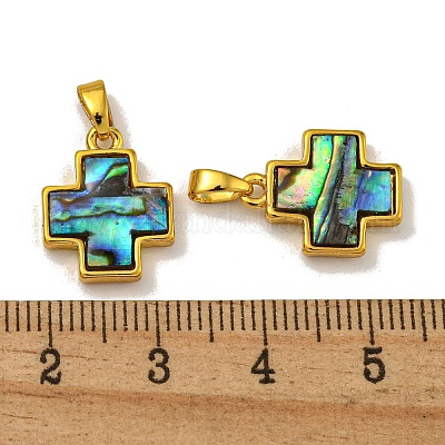 Rack Plating Brass Natural Paua Shell Pendants&nbsp;KK-U025-03G-02-1