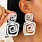 Alloy Dangle Stud Earrings, Silver, Square, 50mm