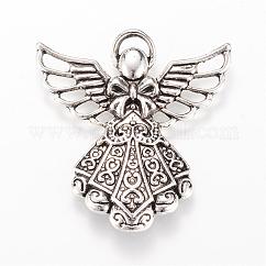 Tibetan Style Alloy Pendants, Angel, Cadmium Free & Lead Free, Antique Silver, 42x39x4mm, Hole: 2mm, about 155pcs/1000g