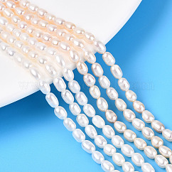 Natural Cultured Freshwater Pearl Beads Strands, Rice, Grade AB, Creamy White, 4~6.5x3.5~4mm, Hole: 0.6mm, about 72~76pcs/strand, 14.96~15.55 inch(38~39.5cm)