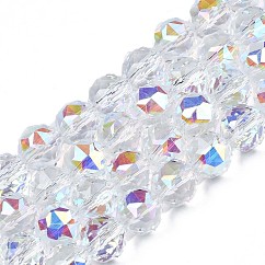 Electroplate Transparent Glass Beads Strands, AB Color Plated, Faceted, Round, Clear AB, 8x8x8mm, Hole: 1.2mm, about 68~70pcs/strand, 20.86~22.04 inch(53~56cm)